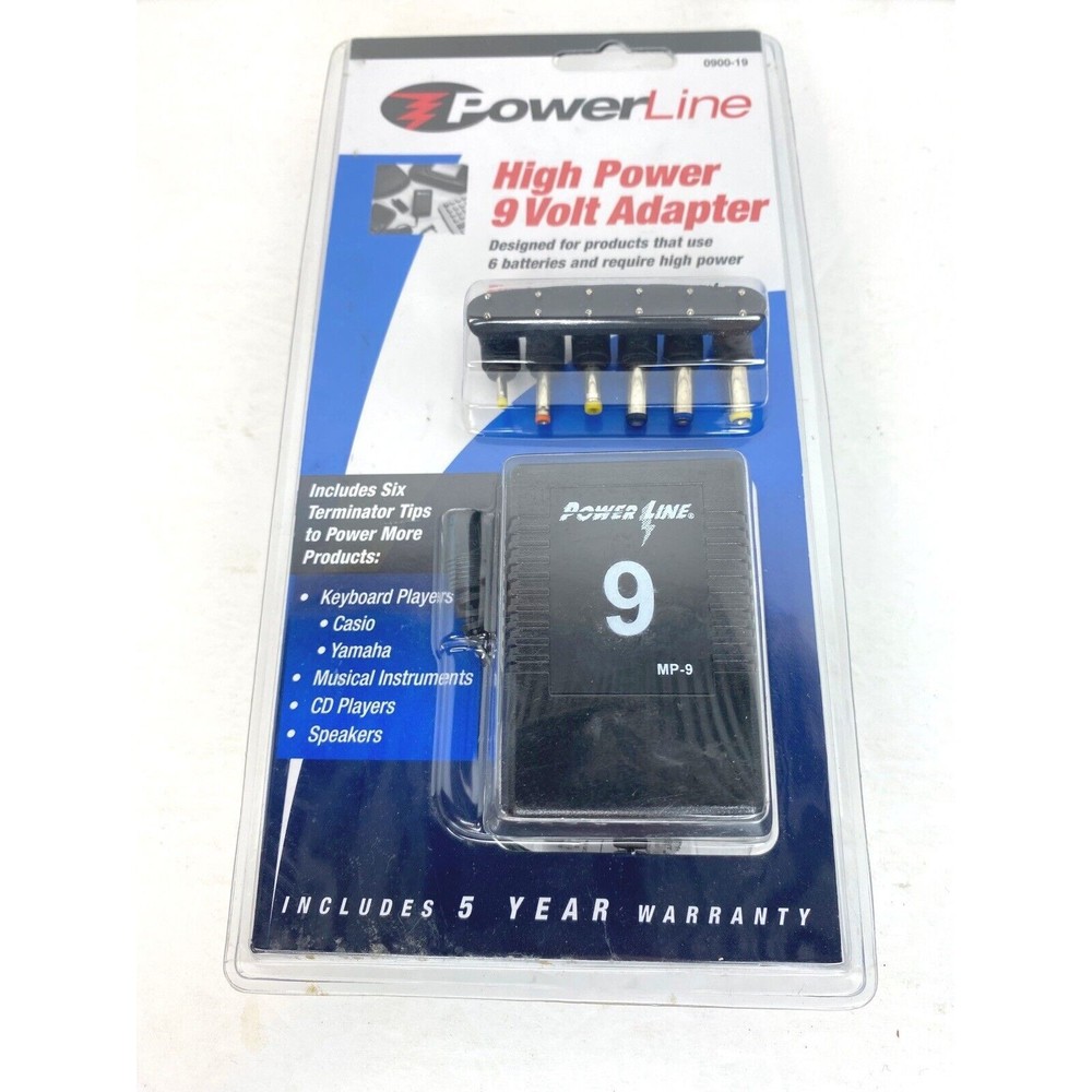 New Powerline 9 volt adaptor-sealed,for casio/yamaha keyboards,etc,6 tips
